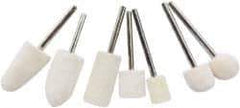 Value Collection - 7 Piece, 3/32" Shank Diam, Wool Felt Bob Set - Medium Density, Includes Ball, Cone, Cylinder, Flame, Olive & Oval Bobs - USA Tool & Supply