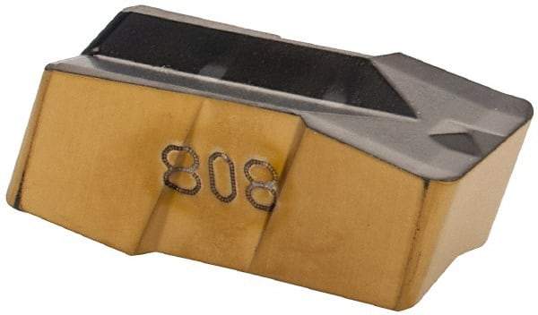 Iscar - 635080GIP E Grade IC808, 6.35mm Cutting Width Carbide Grooving Insert - 3.8mm Max Depth of Cut, Neutral, 0.8mm Corner Radius, TiAlN Finish - USA Tool & Supply