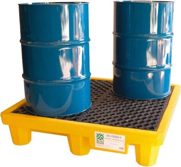 UltraTech - 66 Gal Sump, 6,000 Lb Capacity, 4 Drum, Polyethylene Spill Deck or Pallet - 53" Long x 53" Wide x 12" High, Liftable Fork, Drain Included, 2 x 4 Drum Configuration - USA Tool & Supply