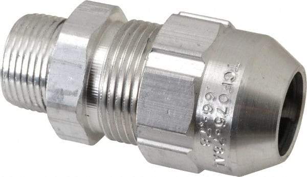 Thomas & Betts - 0.66 to 0.78" Cable Capacity, Class 1, Gas & Vapor Environments, Straight Strain Relief Cord Grip - 3/4 NPT Thread, Aluminum - USA Tool & Supply