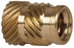 E-Z LOK - 1/4" Drill, 10 24 UNC, 0.278" Diam, Brass Unheaded Heat Installed Threaded Insert - 1/4" Hole, 3/8" OAL - USA Tool & Supply