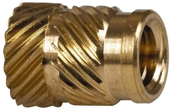 E-Z LOK - 1/4" Drill, 10 32 UNF, 0.278" Diam, Brass Unheaded Heat Installed Threaded Insert - 1/4" Hole, 3/8" OAL - USA Tool & Supply