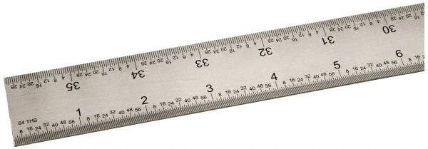 SPI - 36" Long, 1/100, 1/64, 1/32, 1/10" Graduation, Rigid Steel Rule - 5R Graduation Style, 1-1/4" Wide, Silver, Satin Chrome Finish - USA Tool & Supply