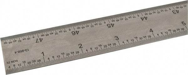 SPI - 48" Long, 1/64, 1/32, 1/16, 1/8" Graduation, Rigid Steel Rule - 4R Graduation Style, 1-1/4" Wide, Silver, Satin Chrome Finish - USA Tool & Supply