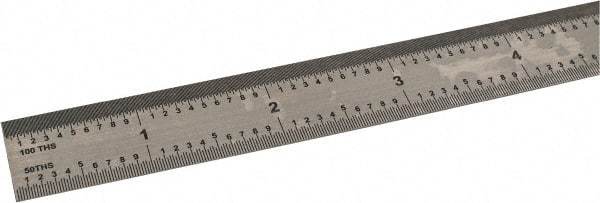 SPI - 72" Long, 1/100 & 1/50 Graduations, Flexible Steel Rule - 12R Graduation Style, 1" Wide, Silver, Polished Finish - USA Tool & Supply
