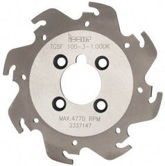 Iscar - Arbor Hole Connection, 0.118" Cutting Width, 1.04" Depth of Cut, 3-15/16" Cutter Diam, 1" Hole Diam, 8 Tooth Indexable Slotting Cutter - TGSF Toolholder, TAG N3 Insert, Right Hand Cutting Direction - USA Tool & Supply