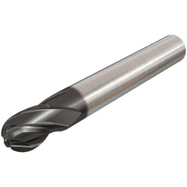 Iscar - 3mm Diam, 5mm LOC, 4 Flute Solid Carbide Ball End Mill - TiAlN Finish, Single End, 57mm OAL, 6mm Shank Diam, Spiral Flute - USA Tool & Supply