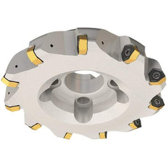 Iscar - 80mm Cut Diam, 32mm Arbor Hole, 3.5mm Max Depth of Cut, 30° Indexable Chamfer & Angle Face Mill - 6 Inserts, H600 WXCU 08 Insert, Right Hand Cut, 6 Flutes, Through Coolant, Series Helido - USA Tool & Supply