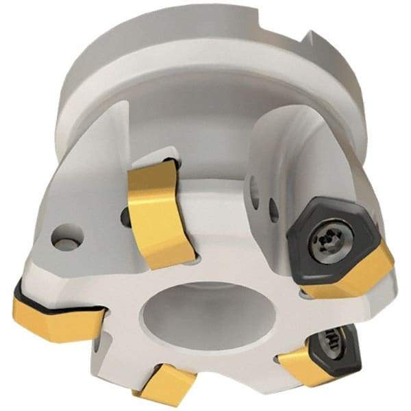 Iscar - 5" Cut Diam, 1-1/2" Arbor Hole, 0.138" Max Depth of Cut, 30° Indexable Chamfer & Angle Face Mill - 9 Inserts, H600 WXCU 08 Insert, Right Hand Cut, 9 Flutes, Through Coolant, Series Helido - USA Tool & Supply