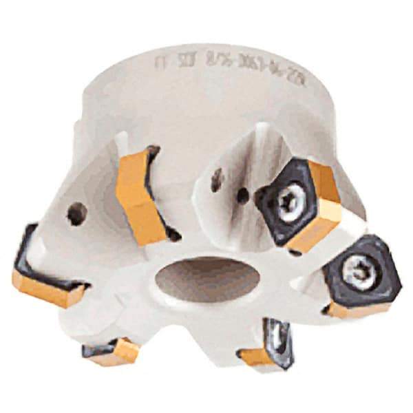 Iscar - 7 Inserts, 3.362" Cutter Diam, 0.047" Max Depth of Cut, Indexable High-Feed Face Mill - 1.063" Arbor Hole Diam, 0.488" Keyway Width, 1.575" High, FF SOF Toolholder, ON.U 05, OXMT 0507, S845 SN.U 13 Inserts, Series Helido - USA Tool & Supply