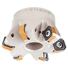 Iscar - 7 Inserts, 3.362" Cutter Diam, 0.047" Max Depth of Cut, Indexable High-Feed Face Mill - 1.063" Arbor Hole Diam, 0.488" Keyway Width, 1.575" High, FF SOF Toolholder, ON.U 05, OXMT 0507, S845 SN.U 13 Inserts, Series Helido - USA Tool & Supply