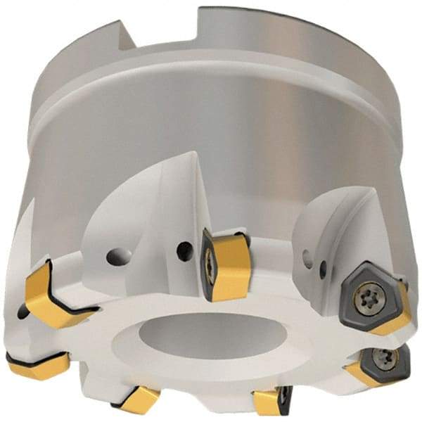 Iscar - 9 Inserts, 4.921" Cutter Diam, 0.079" Max Depth of Cut, Indexable High-Feed Face Mill - 1-1/2" Arbor Hole Diam, 2.48" High, FF FWX-08 Toolholder, H600 WXCU 08 Inserts, Series Helido - USA Tool & Supply