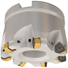 Iscar - 9 Inserts, 4.921" Cutter Diam, 0.079" Max Depth of Cut, Indexable High-Feed Face Mill - 1-1/2" Arbor Hole Diam, 2.48" High, FF FWX-08 Toolholder, H600 WXCU 08 Inserts, Series Helido - USA Tool & Supply