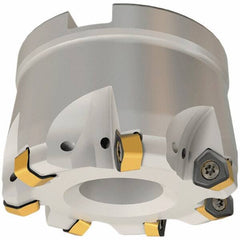 Iscar - 4 Inserts, 1.969" Cutter Diam, 0.079" Max Depth of Cut, Indexable High-Feed Face Mill - 7/8" Arbor Hole Diam, 1.772" High, FF FWX-08 Toolholder, H600 WXCU 08 Inserts, Series Helido - USA Tool & Supply