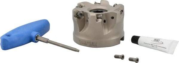 Iscar - 6 Inserts, 3" Cutter Diam, 0.08" Max Depth of Cut, Indexable High-Feed Face Mill - 1-1/4" Arbor Hole Diam, 2" High, FF FWX-08 Toolholder, H600 WXCU 08 Inserts, Series Helido - USA Tool & Supply