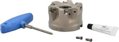 Iscar - 6 Inserts, 3" Cutter Diam, 0.08" Max Depth of Cut, Indexable High-Feed Face Mill - 1-1/4" Arbor Hole Diam, 2" High, FF FWX-08 Toolholder, H600 WXCU 08 Inserts, Series Helido - USA Tool & Supply