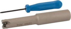 Iscar - 5/8" Cut Diam, 0.06" Max Depth, 3/4" Shank Diam, Weldon Shank Indexable High-Feed End Mill - Screw Holding Method, H600 WXCU 04 Insert, FF EWX-04 Toolholder, Through Coolant - USA Tool & Supply