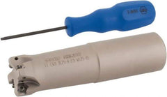 Iscar - 1-1/4" Cut Diam, 0.043" Max Depth, 1-1/4" Shank Diam, Weldon Shank Indexable High-Feed End Mill - Screw Holding Method, H600 WXCU 05 Insert, FF EWX-05 Toolholder, Through Coolant - USA Tool & Supply