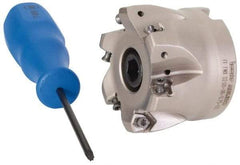 Iscar - 6 Inserts, 1.61" Cutter Diam, 0.04" Max Depth of Cut, Indexable High-Feed Face Mill - 3/4" Arbor Hole Diam, 1.5" High, FF FWX-05 Toolholder, H600 WXCU 05 Inserts, Series Helido - USA Tool & Supply