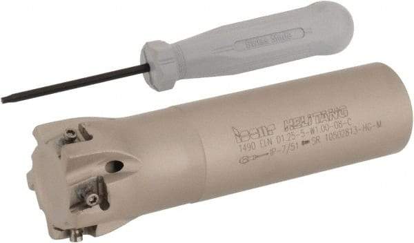 Iscar - 1-1/4" Cut Diam, 0.315" Max Depth of Cut, 1" Shank Diam, 4" OAL, Indexable Square Shoulder Helical End Mill - T490 LN.T 0804 Inserts, Weldon Shank, 90° Lead Angle, Through Coolant, Series Helitang - USA Tool & Supply