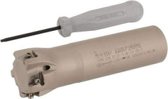 Iscar - 1-1/4" Cut Diam, 0.315" Max Depth of Cut, 1" Shank Diam, 4" OAL, Indexable Square Shoulder Helical End Mill - T490 LN.T 0804 Inserts, Weldon Shank, 90° Lead Angle, Through Coolant, Series Helitang - USA Tool & Supply
