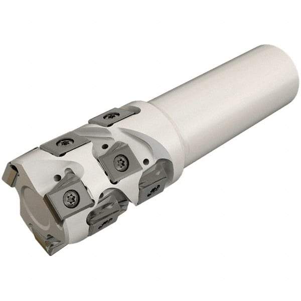 Iscar - 50mm Cut Diam, 59mm Max Depth of Cut, 42mm Shank Diam, 145mm OAL, Indexable Square Shoulder End Mill - T490 LN.T 13.. Inserts, Weldon Shank, 90° Lead Angle, Through Coolant, Series Helitang - USA Tool & Supply