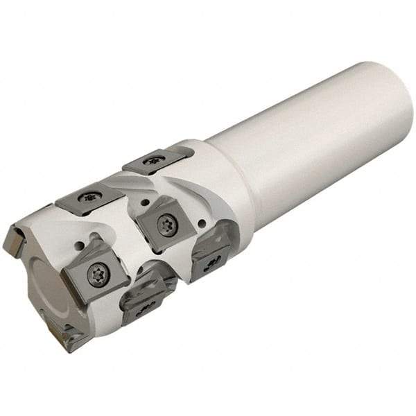 Iscar - 40mm Cut Diam, 48mm Max Depth of Cut, 32mm Shank Diam, 125mm OAL, Indexable Square Shoulder End Mill - T490 LN.T 1306 Inserts, Weldon Shank, 90° Lead Angle, Through Coolant, Series Helitang - USA Tool & Supply