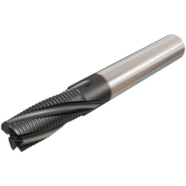 Iscar - 12mm Diam, Coarse Pitch, 24mm LOC, 4 Flute Solid Carbide 45° Corner Chamfer Roughing End Mill - TiAlN Finish, 83mm OAL, 12mm Shank Diam, Single End, 20° Helix - USA Tool & Supply