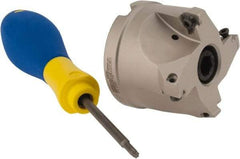 Iscar - 4 Inserts, 2" Cut Diam, 3/4" Arbor Diam, 0.315" Max Depth of Cut, Indexable Square-Shoulder Face Mill - 0/90° Lead Angle, 1.57" High, HM390 TPKT 1003 Insert Compatibility, Through Coolant, Series HeliIQMill - USA Tool & Supply