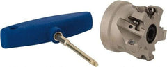 Iscar - 3 Inserts, 2" Cut Diam, 3/4" Arbor Diam, 0.512" Max Depth of Cut, Indexable Square-Shoulder Face Mill - 0/90° Lead Angle, 1.57" High, HM390 TDKT 1505 Insert Compatibility, Through Coolant, Series HeliIQMill - USA Tool & Supply
