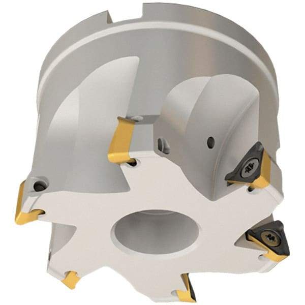 Iscar - 7 Inserts, 63mm Cut Diam, 27mm Arbor Diam, 8mm Max Depth of Cut, Indexable Square-Shoulder Face Mill - 0/90° Lead Angle, 45mm High, HM390 TPKT 1003 Insert Compatibility, Through Coolant, Series HeliIQMill - USA Tool & Supply