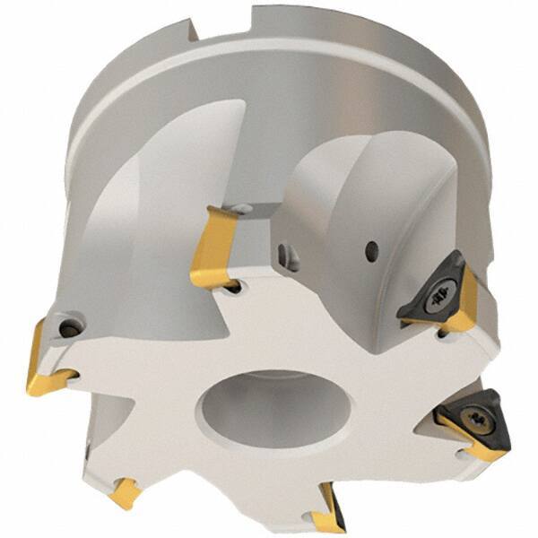 Iscar - 6 Inserts, 63mm Cut Diam, 27mm Arbor Diam, 8mm Max Depth of Cut, Indexable Square-Shoulder Face Mill - 0/90° Lead Angle, 45mm High, HM390 TPKT 1003 Insert Compatibility, Through Coolant, Series HeliIQMill - USA Tool & Supply