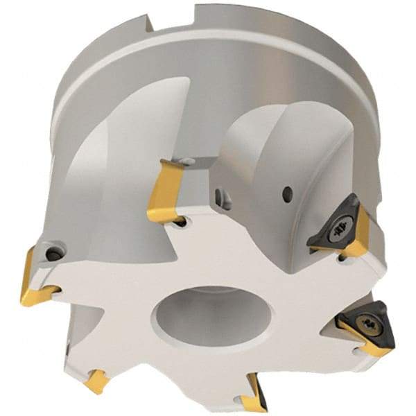 Iscar - 4 Inserts, 50mm Cut Diam, 22mm Arbor Diam, 8mm Max Depth of Cut, Indexable Square-Shoulder Face Mill - 0/90° Lead Angle, 40mm High, HM390 TPKT 1003 Insert Compatibility, Through Coolant, Series HeliIQMill - USA Tool & Supply