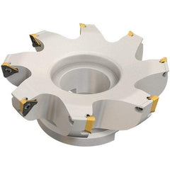 Iscar - 8 Inserts, 100mm Cut Diam, 32mm Arbor Diam, 13mm Max Depth of Cut, Indexable Square-Shoulder Face Mill - 0/90° Lead Angle, 50mm High, HM390 TDKT 1505 Insert Compatibility, Through Coolant, Series HeliIQMill - USA Tool & Supply