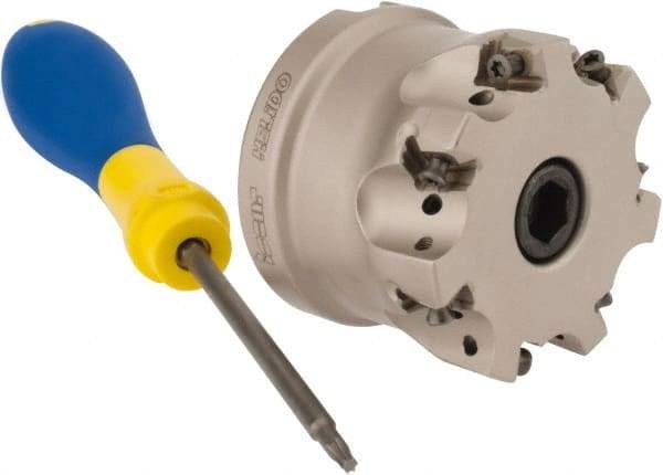 Iscar - 7 Inserts, 2" Cut Diam, 3/4" Arbor Diam, 0.315" Max Depth of Cut, Indexable Square-Shoulder Face Mill - 0/90° Lead Angle, 1.57" High, H490 AN.X 09 Insert Compatibility, Through Coolant, Series Helido - USA Tool & Supply