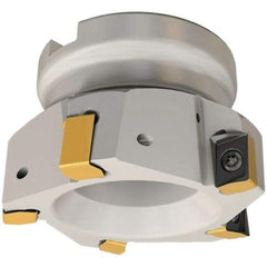 Iscar - 9 Inserts, 100mm Cut Diam, 32mm Arbor Diam, 12mm Max Depth of Cut, Indexable Square-Shoulder Face Mill - 0/90° Lead Angle, 50mm High, H490 AN.X 12 Insert Compatibility, Through Coolant, Series Helido - USA Tool & Supply