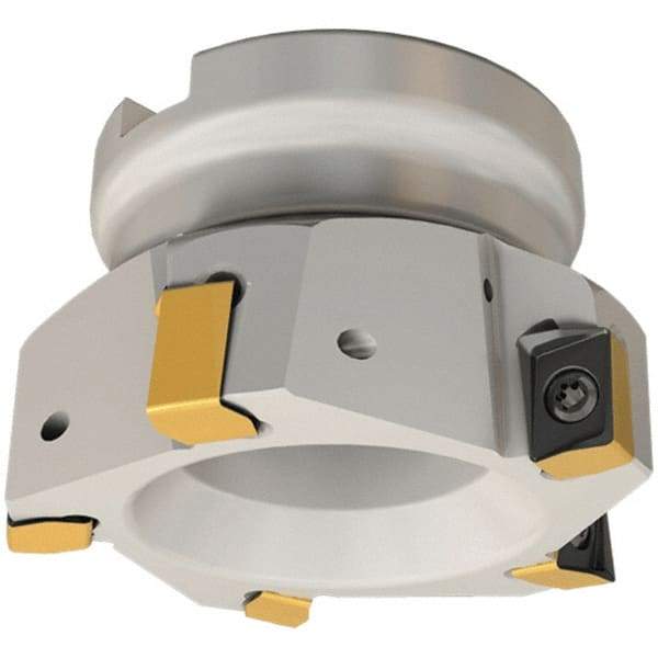 Iscar - 7 Inserts, 80mm Cut Diam, 27mm Arbor Diam, 12mm Max Depth of Cut, Indexable Square-Shoulder Face Mill - 0/90° Lead Angle, 50mm High, H490 AN.X 12 Insert Compatibility, Through Coolant, Series Helido - USA Tool & Supply