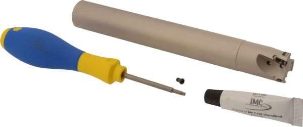 Iscar - 1" Cut Diam, 0.315" Max Depth of Cut, 1" Shank Diam, 7.87" OAL, Indexable Square Shoulder Helical End Mill - HM390 TPKT 1003 Inserts, Cylindrical Shank, 90° Lead Angle, Through Coolant, Series HeliIQMill - USA Tool & Supply