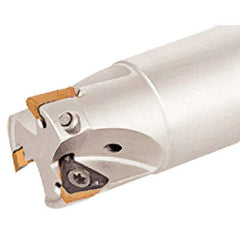 Iscar - 1" Cut Diam, 0.315" Max Depth of Cut, 1" Shank Diam, 7.87" OAL, Indexable Square Shoulder Helical End Mill - HM390 TPKT 1003 Inserts, Cylindrical Shank, 90° Lead Angle, Through Coolant, Series HeliIQMill - USA Tool & Supply