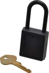 Master Lock - Keyed Different Nonconductive Lockout Padlock - 1-1/2" Shackle Clearance, 1/4" Shackle Diam, 1-3/4" Body Height x 1-1/2" Body Width, Black, 6 Pins - USA Tool & Supply