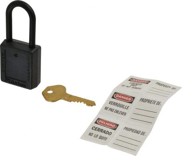 Master Lock - Keyed Alike Nonconductive Lockout Padlock - 1-1/2" Shackle Clearance, 1/4" Shackle Diam, 1-3/4" Body Height x 1-1/2" Body Width, Black, 6 Pins - USA Tool & Supply