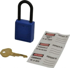 Master Lock - Keyed Alike Nonconductive Lockout Padlock - 1-1/2" Shackle Clearance, 1/4" Shackle Diam, 1-3/4" Body Height x 1-1/2" Body Width, Blue, 6 Pins - USA Tool & Supply