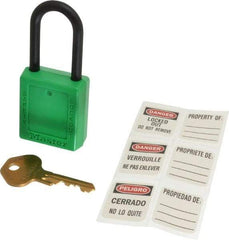 Master Lock - Keyed Alike Nonconductive Lockout Padlock - 1-1/2" Shackle Clearance, 1/4" Shackle Diam, 1-3/4" Body Height x 1-1/2" Body Width, Green, 6 Pins - USA Tool & Supply
