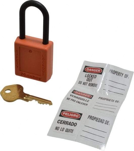 Master Lock - Keyed Alike Nonconductive Lockout Padlock - 1-1/2" Shackle Clearance, 1/4" Shackle Diam, 1-3/4" Body Height x 1-1/2" Body Width, Orange, 6 Pins - USA Tool & Supply