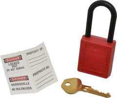 Master Lock - Keyed Alike Nonconductive Lockout Padlock - 1-1/2" Shackle Clearance, 1/4" Shackle Diam, 1-3/4" Body Height x 1-1/2" Body Width, Red, 6 Pins - USA Tool & Supply