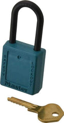 Master Lock - Keyed Different Nonconductive Lockout Padlock - 1-1/2" Shackle Clearance, 1/4" Shackle Diam, 1-3/4" Body Height x 1-1/2" Body Width, Teal, 6 Pins - USA Tool & Supply