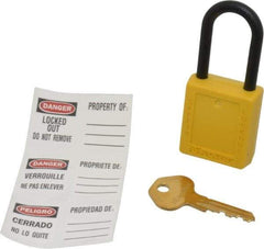 Master Lock - Keyed Different Nonconductive Lockout Padlock - 1-1/2" Shackle Clearance, 1/4" Shackle Diam, 1-3/4" Body Height x 1-1/2" Body Width, Yellow, 6 Pins - USA Tool & Supply