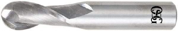 OSG - 9/16" Diam, 1-1/8" LOC, 2 Flute Solid Carbide Ball End Mill - TiAlN Finish, Single End, 3-1/2" OAL, 9/16" Shank Diam, Spiral Flute - USA Tool & Supply