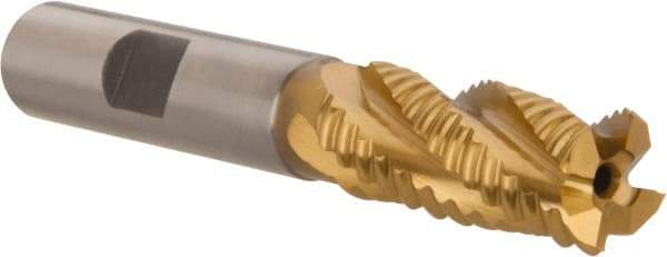Hertel - 9/16" Diam, Coarse Pitch, 1-3/8" LOC, 4 Flute Cobalt Roughing Square End Mill - TiN Finish, 3-3/8" OAL, 1/2" Shank Diam, Single End, 30° Helix - USA Tool & Supply