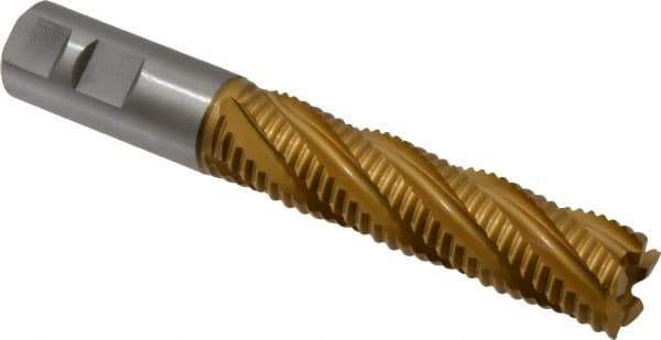Hertel - 7/8" Diam, Coarse Pitch, 3-1/2" LOC, 5 Flute Cobalt Roughing Square End Mill - TiN Finish, 5-3/4" OAL, 7/8" Shank Diam, Single End, 30° Helix - USA Tool & Supply